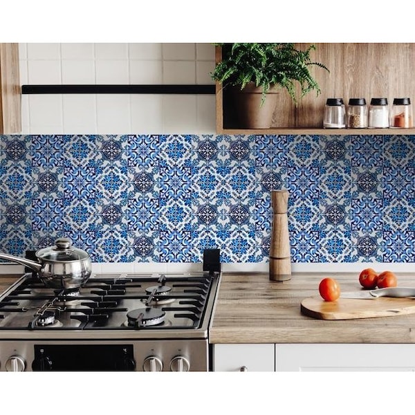 Homeroots 7 x 7 in. Blue Multi Mosaic Peel & Stick Tiles 400213 - main